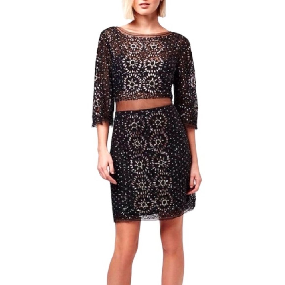 Topshop Black Mesh Art Deco Embellished Sequin Party Dress
